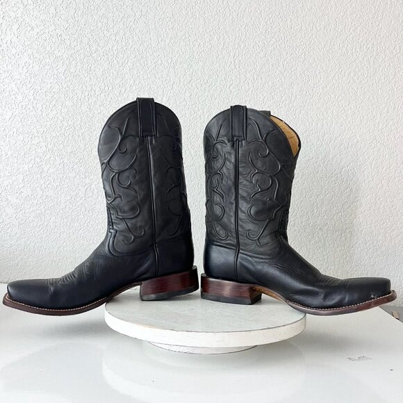 Rod Patrick Mens Cowboy Boots Size 13C Black Calf Leather Western Blunt Toe EUC - Picture 9 of 13